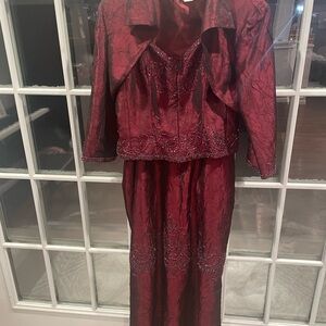 Elegant Burgundy Women's Dress with Jacket
